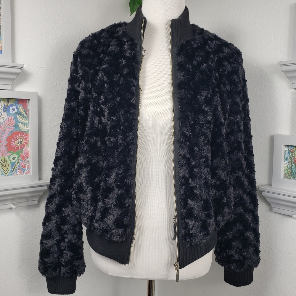 Peter Nygard Black Sheared Faux Fur Bomber - Zip Bougie Vintage Nostalgic Luxe 8